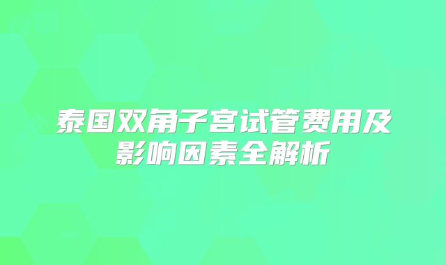 泰国双角子宫试管费用及影响因素全解析