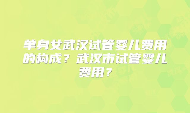 单身女武汉试管婴儿费用的构成？武汉市试管婴儿费用？