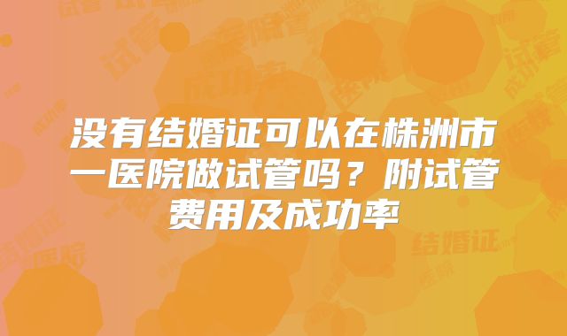 没有结婚证可以在株洲市一医院做试管吗？附试管费用及成功率