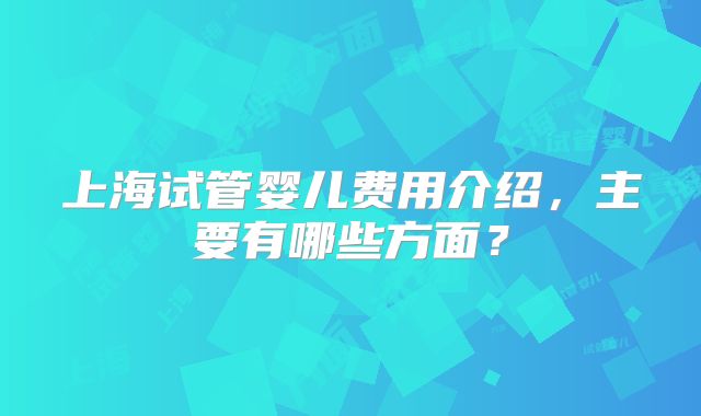 上海试管婴儿费用介绍,主要有哪些方面?