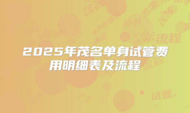 2025年茂名单身试管费用明细表及流程