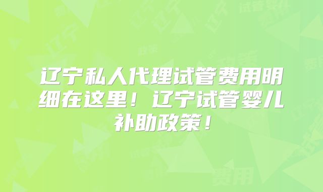 辽宁私人代理试管费用明细在这里！辽宁试管婴儿补助政策！
