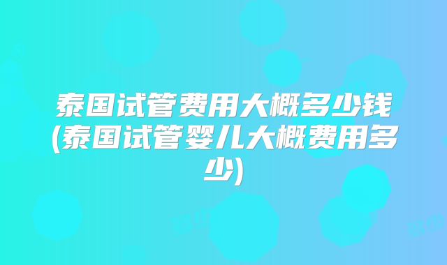 泰国试管费用大概多少钱(泰国试管婴儿大概费用多少)