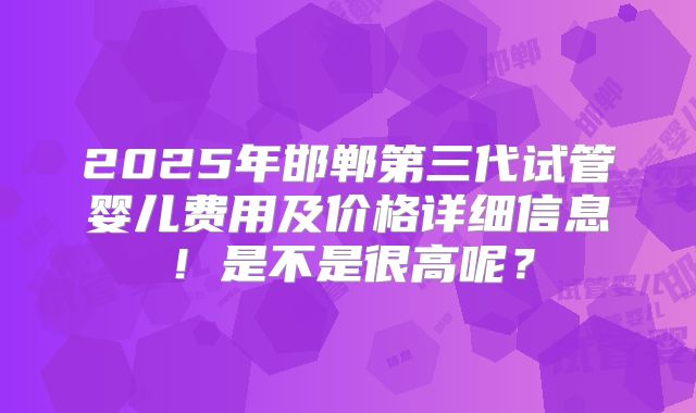 2025年邯郸第三代试管婴儿费用及价格详细信息!是不是很高呢?