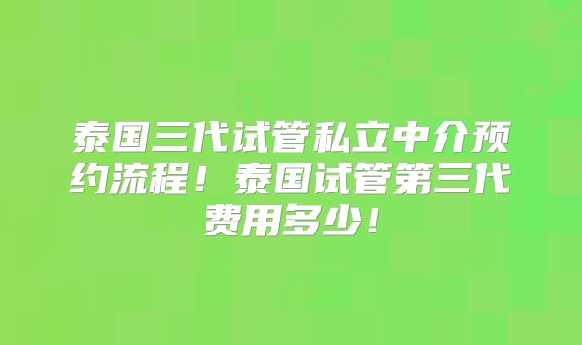 泰国三代试管私立中介预约流程!泰国试管第三代费用多少!