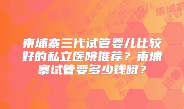 柬埔寨三代试管婴儿比较好的私立医院推荐？柬埔寨试管要多少钱呀？