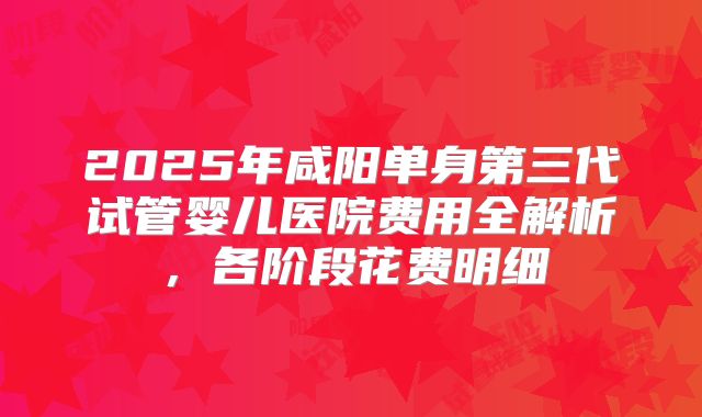 2025年咸阳单身第三代试管婴儿医院费用全解析，各阶段花费明细