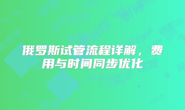 俄罗斯试管流程详解，费用与时间同步优化