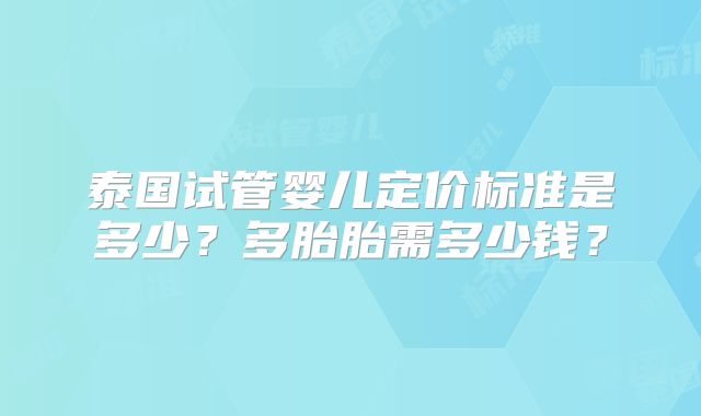 泰国试管婴儿定价标准是多少？多胎胎需多少钱？