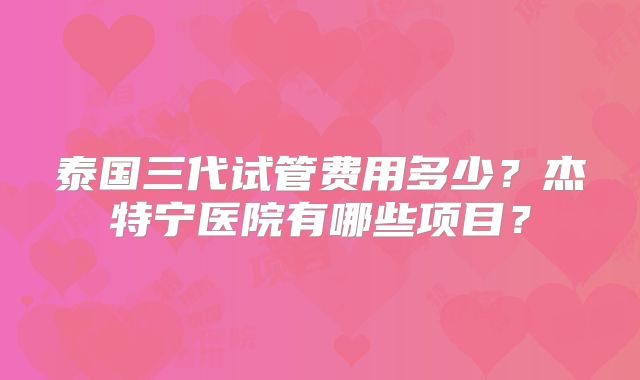 泰国三代试管费用多少？杰特宁医院有哪些项目？