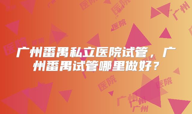 广州番禺私立医院试管,广州番禺试管哪里做好?