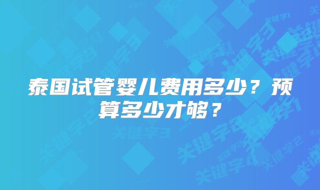 泰国试管婴儿费用多少？预算多少才够？