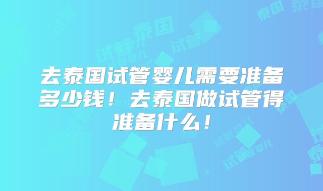 去泰国试管婴儿需要准备多少钱!去泰国做试管得准备什么!