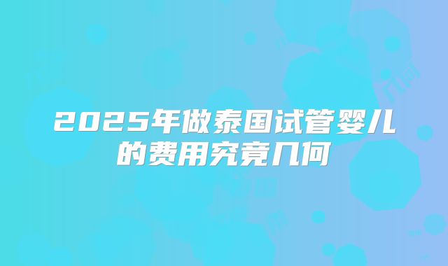 2025年做泰国试管婴儿的费用究竟几何