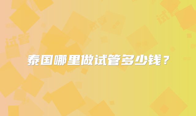 泰国哪里做试管多少钱？