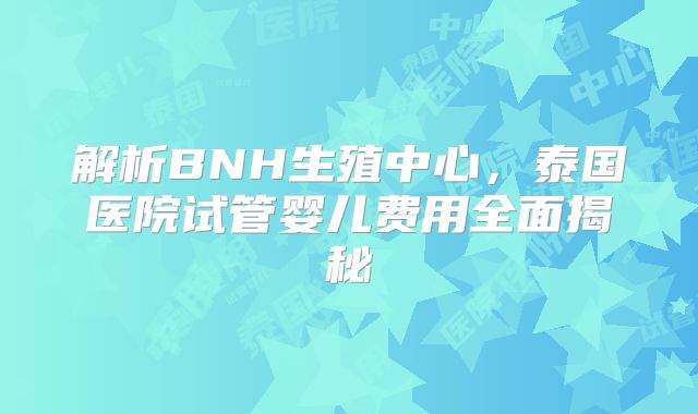 解析BNH生殖中心，泰国医院试管婴儿费用全面揭秘