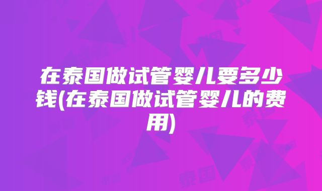 在泰国做试管婴儿要多少钱(在泰国做试管婴儿的费用)