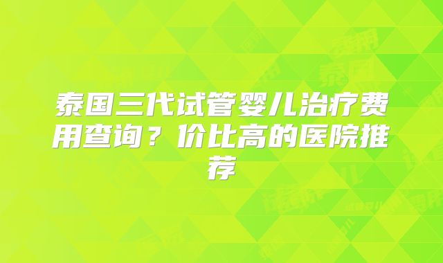 泰国三代试管婴儿治疗费用查询?价比高的医院推荐