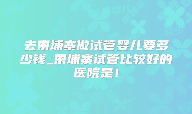 去柬埔寨做试管婴儿要多少钱_柬埔寨试管比较好的医院是！