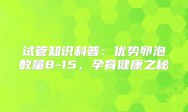 试管知识科普:优势卵泡数量8-15,孕育健康之秘
