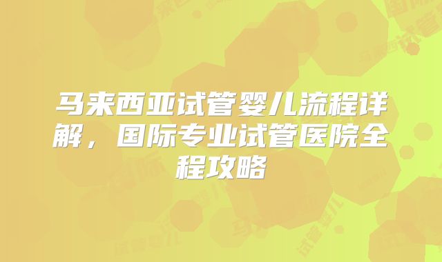 马来西亚试管婴儿流程详解,国际专业试管医院全程攻略