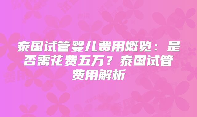泰国试管婴儿费用概览:是否需花费五万?泰国试管费用解析