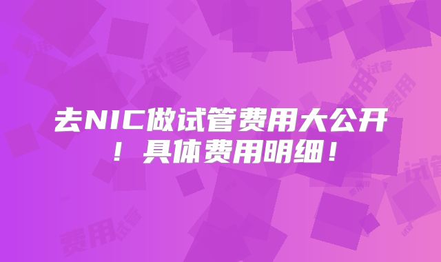 去NIC做试管费用大公开！具体费用明细！
