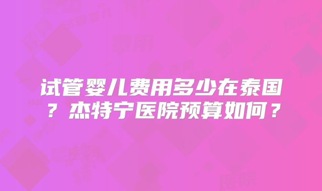 试管婴儿费用多少在泰国?杰特宁医院预算如何?