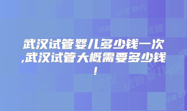 武汉试管婴儿多少钱一次,武汉试管大概需要多少钱!