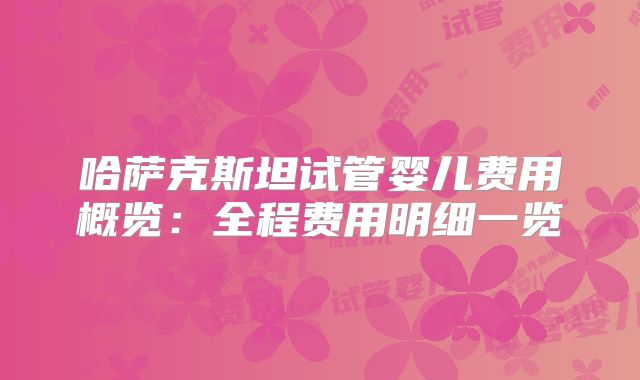 哈萨克斯坦试管婴儿费用概览：全程费用明细一览