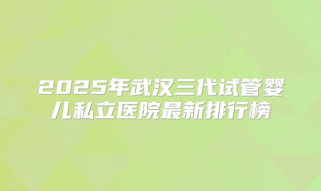 2025年武汉三代试管婴儿私立医院最新排行榜