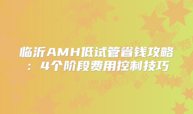 临沂AMH低试管省钱攻略:4个阶段费用控制技巧