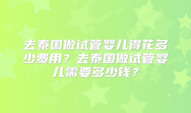 去泰国做试管婴儿得花多少费用？去泰国做试管婴儿需要多少钱？