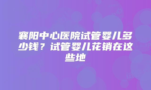 襄阳中心医院试管婴儿多少钱?试管婴儿花销在这些地