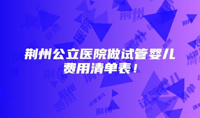 荆州公立医院做试管婴儿费用清单表！