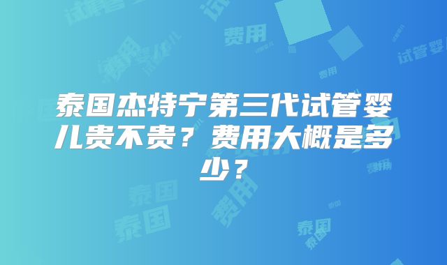泰国杰特宁第三代试管婴儿贵不贵?费用大概是多少?