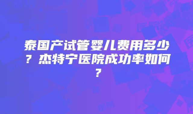 泰国产试管婴儿费用多少?杰特宁医院成功率如何?