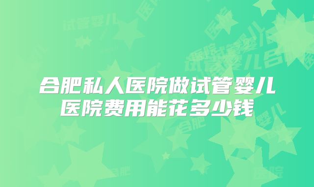 合肥私人医院做试管婴儿医院费用能花多少钱