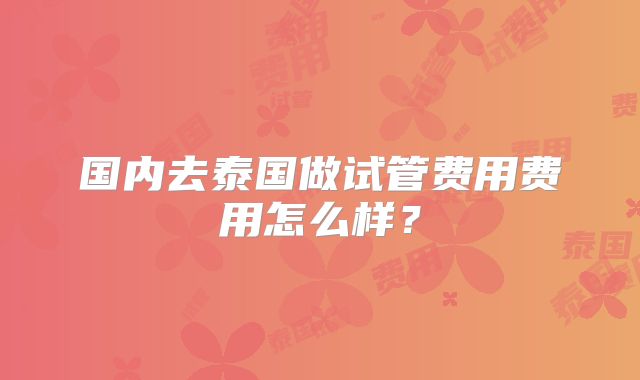 国内去泰国做试管费用费用怎么样?