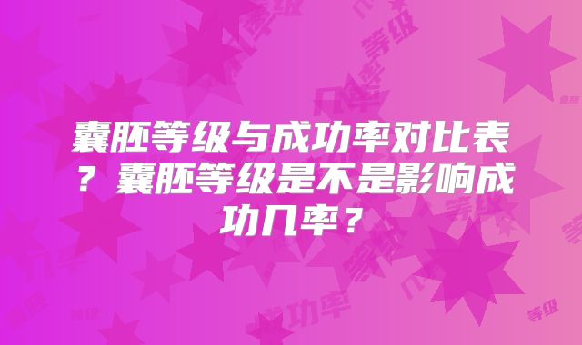 囊胚等级与成功率对比表？囊胚等级是不是影响成功几率？
