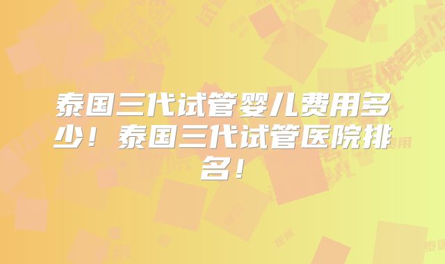 泰国三代试管婴儿费用多少!泰国三代试管医院排名!