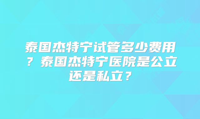 泰国杰特宁试管多少费用?泰国杰特宁医院是公立还是私立?