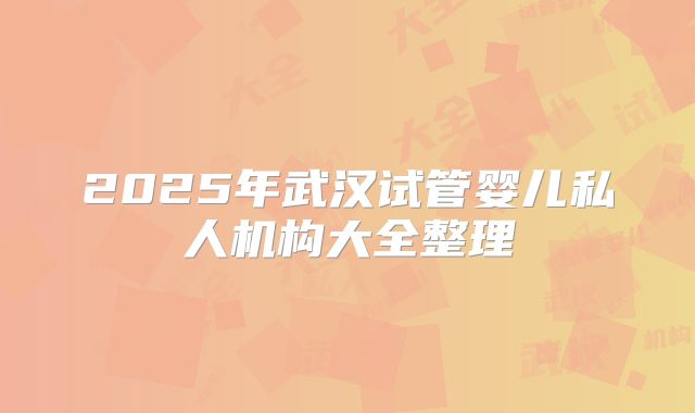 2025年武汉试管婴儿私人机构大全整理