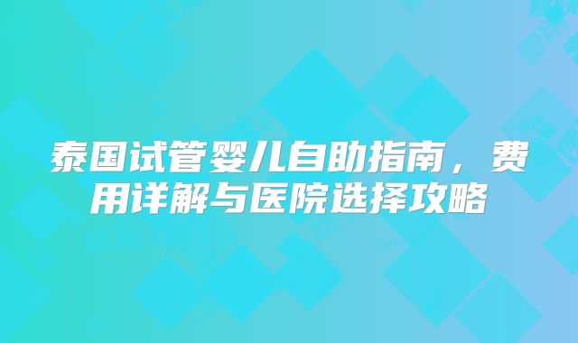 泰国试管婴儿自助指南，费用详解与医院选择攻略