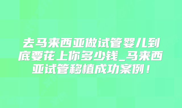 去马来西亚做试管婴儿到底要花上你多少钱_马来西亚试管移植成功案例!