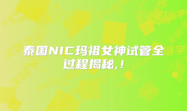 泰国NIC玛祖女神试管全过程揭秘,！