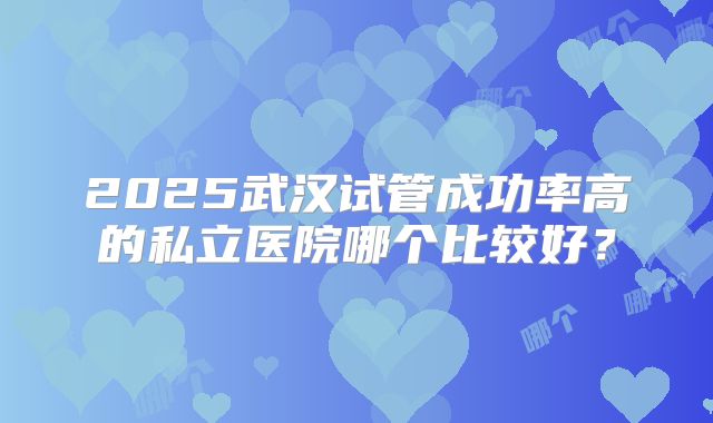 2025武汉试管成功率高的私立医院哪个比较好?