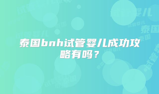 泰国bnh试管婴儿成功攻略有吗?