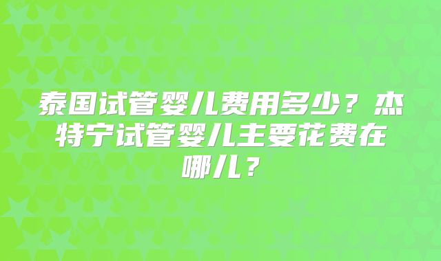 泰国试管婴儿费用多少？杰特宁试管婴儿主要花费在哪儿？