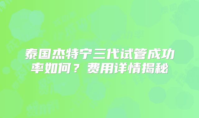 泰国杰特宁三代试管成功率如何？费用详情揭秘